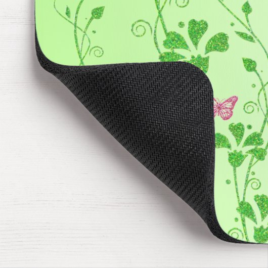 Rosa und grüner Schmetterling BlumenMousepad Mousepad (Ecke)
