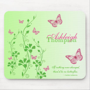 Rosa und grüner Schmetterling BlumenMousepad Mousepad