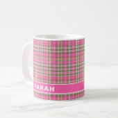 Rosa und grüner Schottenkaro-Mädchenname Kaffeetasse (Vorderseite Links)