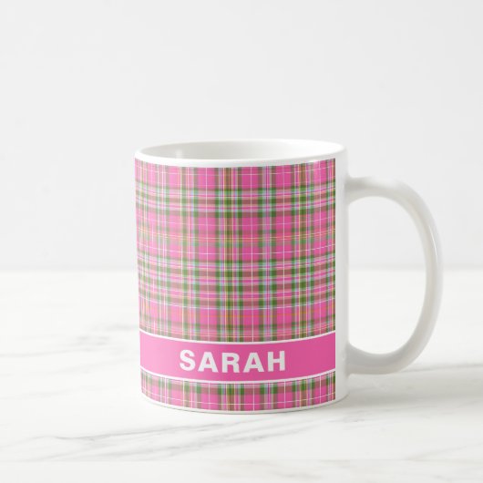Rosa und grüner Schottenkaro-Mädchenname Kaffeetasse (Rechts)