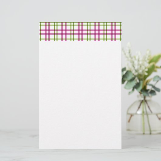 Rosa und grüner Tartan Briefpapier (Stehend Vorderseite)