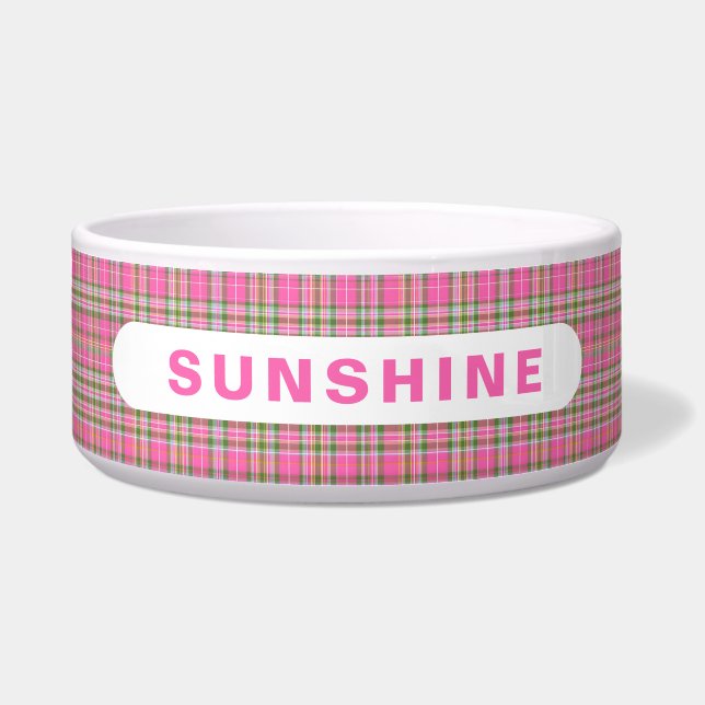 Rosa und grüner Tartan-Karo-HundeName Napf (Vorderseite)