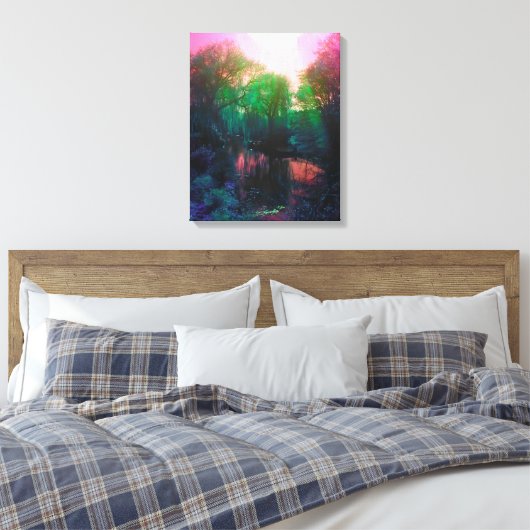 Rosa und grüner Teich und Willow Leinwanddruck (Insitu (Schlafzimmer))