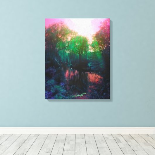 Rosa und grüner Teich und Willow Leinwanddruck (Insitu (Holzboden))