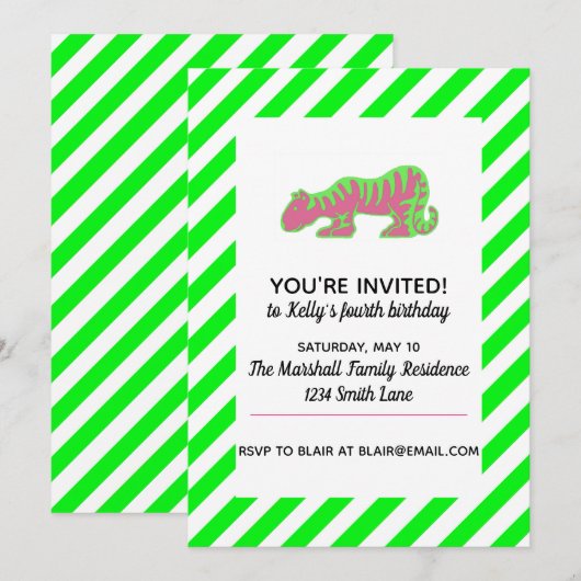 Rosa und grüner Tiger Einladung (Vorne/Hinten)