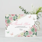 Rosa und grüner verzauberter Garten Dankeskarte (Stehend Vorderseite)