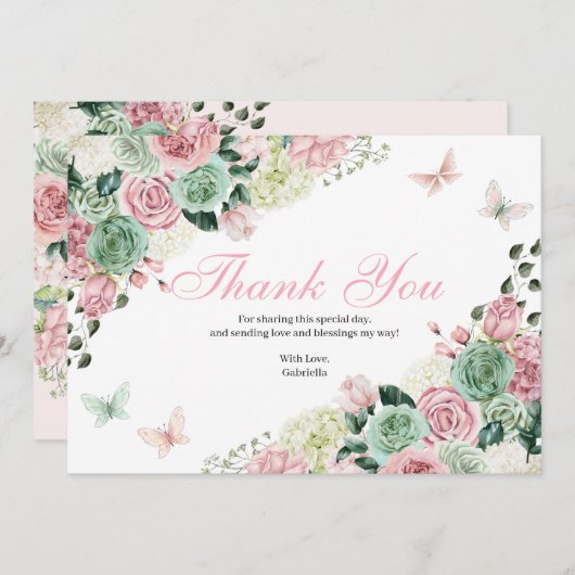 Rosa und grüner verzauberter Garten Dankeskarte (Vorne/Hinten)