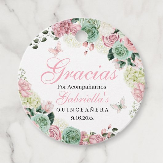 Rosa und grüner verzauberter Gartenkreis Geschenkanhänger (Vorderseite)