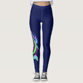 Rosa und grüner Wasserdrache im blauen Hintergrund Leggings (Vorderseite)