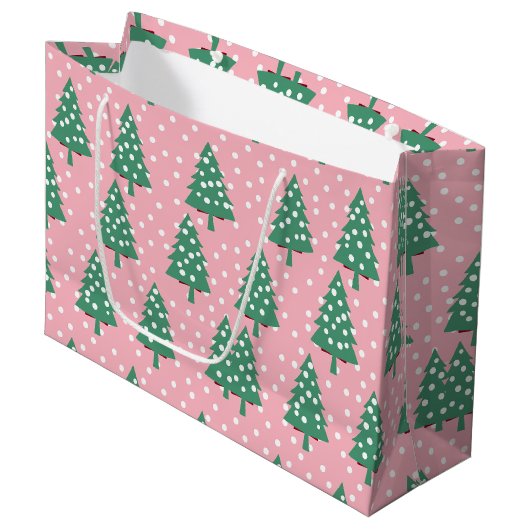 Rosa und grüner Weihnachtsbaum Große Geschenktüte (Vorderseite Schrägansicht)