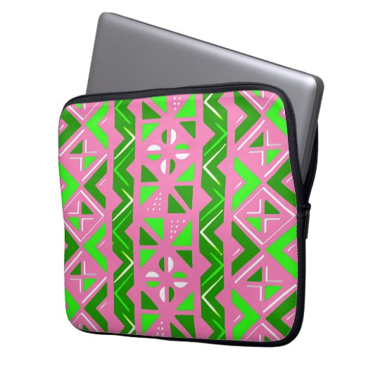 Rosa und grünes afrikanisches Muster Laptopschutzhülle (Vorderseite Links)