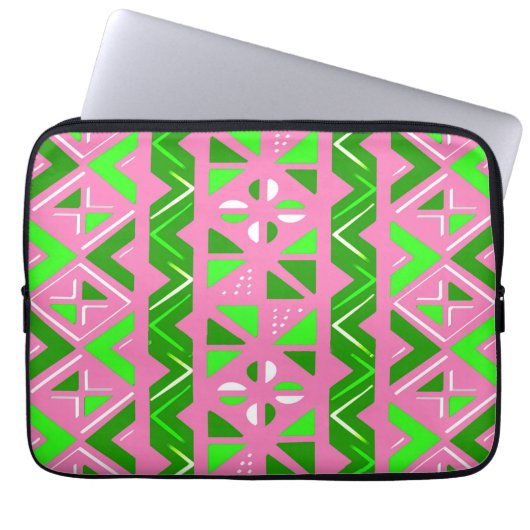 Rosa und grünes afrikanisches Muster Laptopschutzhülle (Vorderseite)