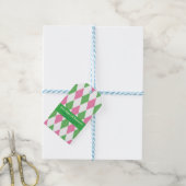 Rosa und grünes Argyle-Muster - Geschenkanhänger (Mit Garn)