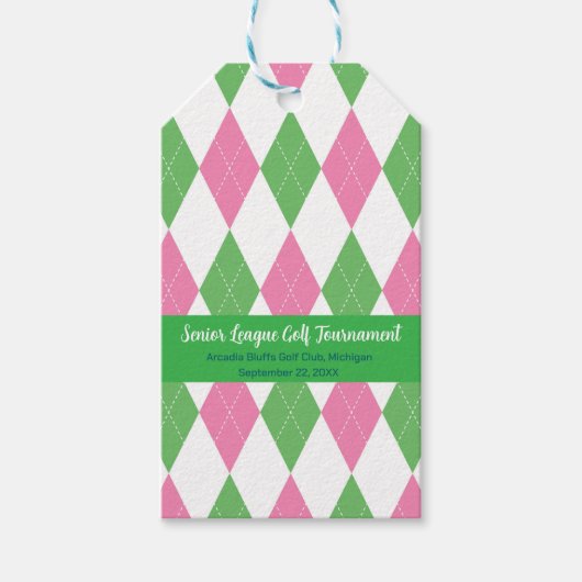 Rosa und grünes Argyle-Muster - Geschenkanhänger (Vorderseite)