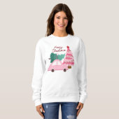 Rosa und grünes Auto mit Weihnachtsbaum Sweatshirt (Vorne ganz)