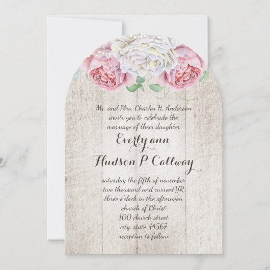 Rosa und grünes Bauernhaus Holzverheiratung Einlad Einladung (Vorderseite)