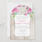 Rosa und grünes Bauernhaus Holzverheiratung Einlad Einladung (Vorderseite)