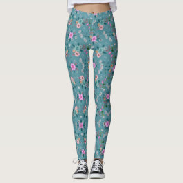 Rosa und grünes Blumenmuster Leggings