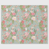 Rosa und grünes Blumenpapier Geschenkpapier (Flach)