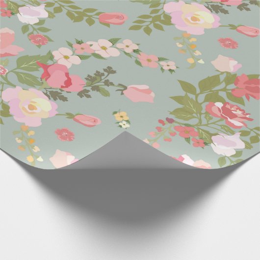 Rosa und grünes Blumenpapier Geschenkpapier (Ecke)