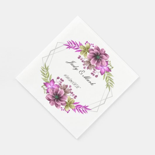 Rosa und grünes Blumenpapier Serviette (Ecke)