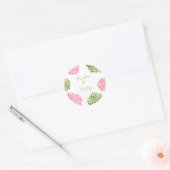 Rosa und grünes Dahlia Wedding Round Sticker Siege (Umschlag)