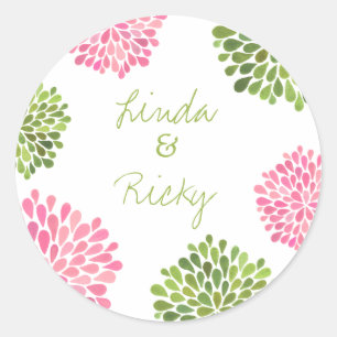 Rosa und grünes Dahlia Wedding Round Sticker Siege