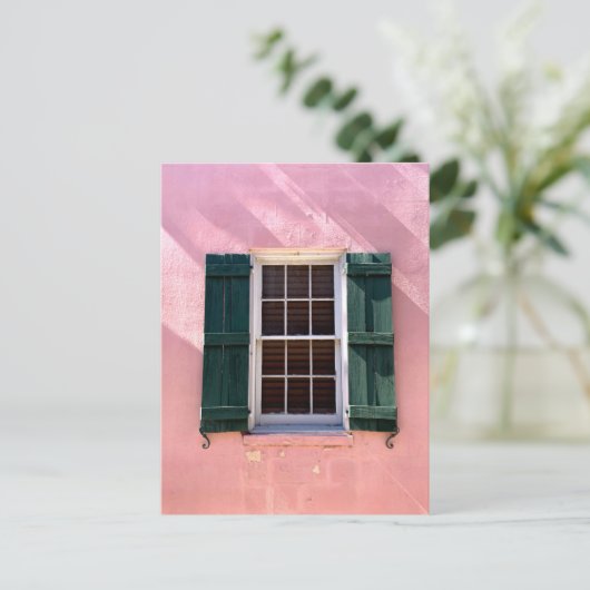 Rosa und grünes Fenster St Augustine Florida Foto Postkarte (Stehend Vorderseite)