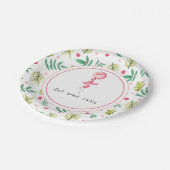 Rosa und grünes Flamingo-Party Pappteller (Schrägansicht)