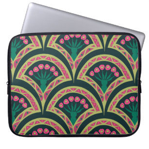 Rosa und grünes florales Fächer-Muster Laptopschutzhülle
