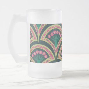 Rosa und grünes florales Fächer-Muster Mattglas Bierglas