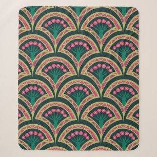 Rosa und grünes florales Fächer-Muster Sherpadecke