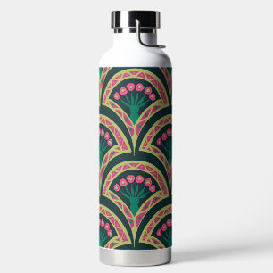 Rosa und grünes florales Fächer-Muster Trinkflasche