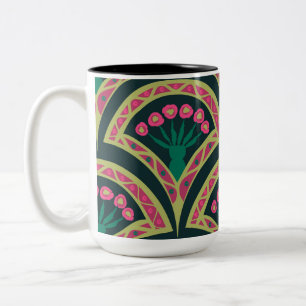 Rosa und grünes florales Fächer-Muster Zweifarbige Tasse
