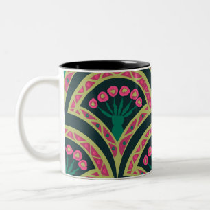 Rosa und grünes florales Fächer-Muster Zweifarbige Tasse