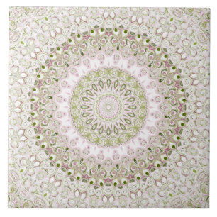 Rosa und grünes florales Mandala-Musterdesign Fliese