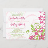 Rosa und grünes Foto Abschluss Einladung (Rückseite)