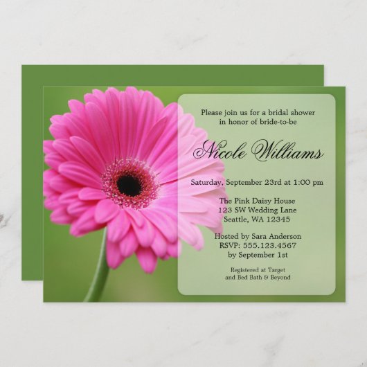Rosa und grünes Gerbera-Gänseblümchen-Brautparty Einladung (Vorne/Hinten)