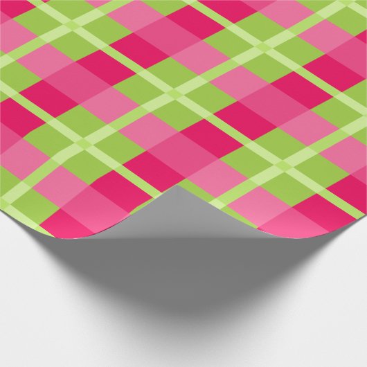 Rosa und grünes Gingham-Muster Geschenkpapier (Ecke)