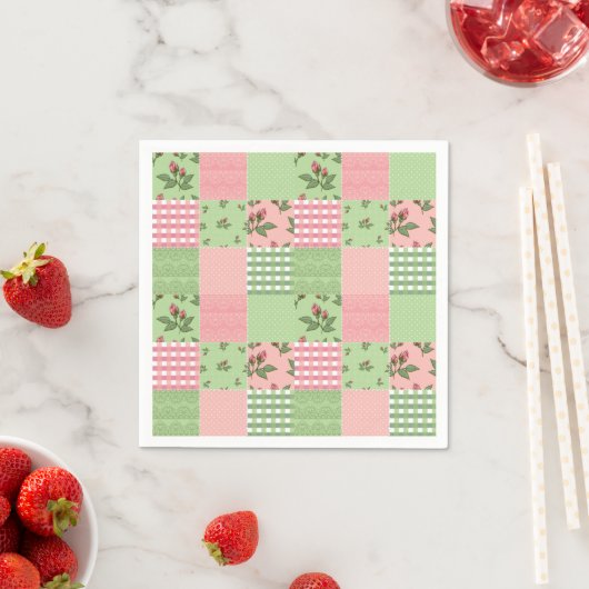 Rosa und grünes Gingham Patchwork Papier Napkins Serviette (Beispiel)