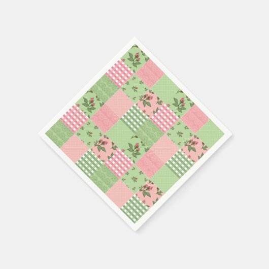 Rosa und grünes Gingham Patchwork Papier Napkins Serviette (Ecke)