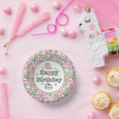 Rosa und grünes Glück zum Geburtstag Pappteller (Party)