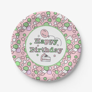 Rosa und grünes Glück zum Geburtstag Pappteller
