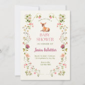 Rosa und grünes Hirsch und Blumenbaby-Dusche Einladung (Vorderseite)