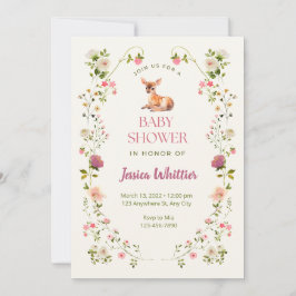 Rosa und grünes Hirsch und Blumenbaby-Dusche Einladung