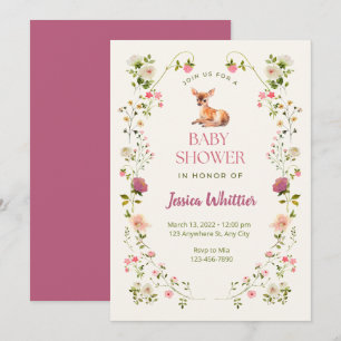 Rosa und grünes Hirsch und Blumenbaby-Dusche Einladung