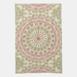 Rosa und grünes Mandala-Musterdesign Geschirrtuch