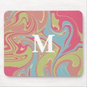 Rosa und grünes Marmor-Monogramm Mousepad (Vorne)