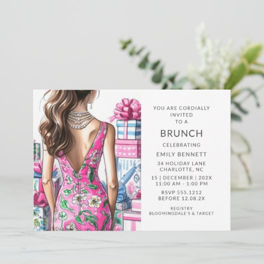 Rosa und grünes modernes Brautparty Einladung (Stehend Vorderseite)