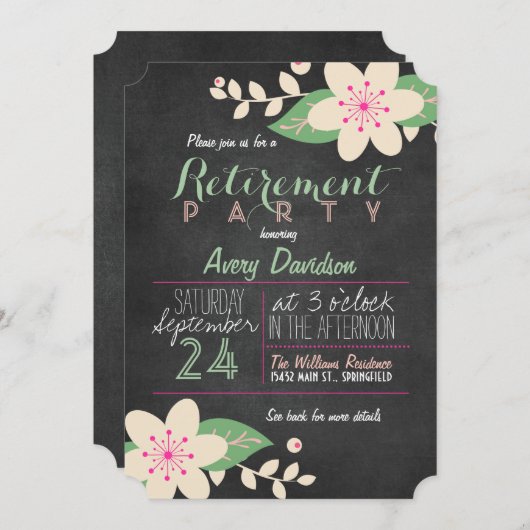 Rosa und grünes Party für die Pensionierung von Bl Einladung (Vorne/Hinten)